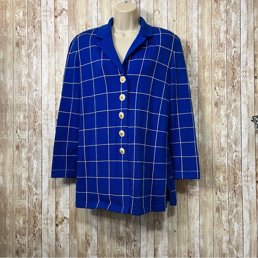 Vintage blue and white plaid wool blazer, Size L